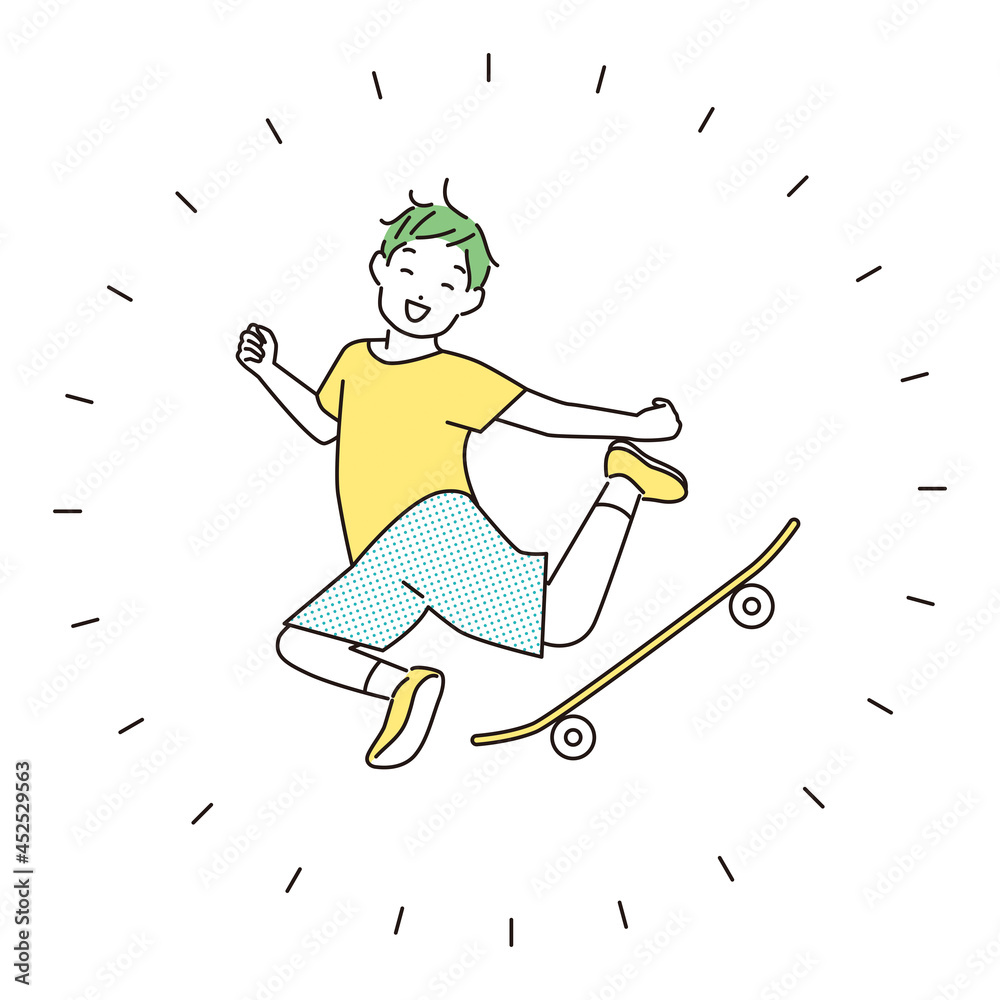 シンプル イラスト スケボーをする笑顔の男の子 Stock Vektorgrafik Adobe Stock