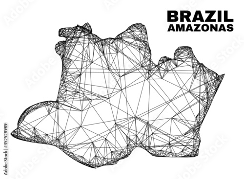 Network irregular mesh Amazonas State map. Abstract lines are combined into Amazonas State map. Linear carcass flat network in vector format.