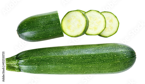 Top view of zucchini isolated on white background