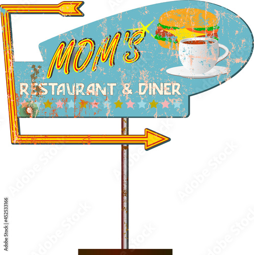 grungy american diner sign, retro grungy vector illustration