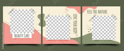 Abstract spa, massage, beauty, relaxation social media post template collection. Square banner with abstract shape element. Usable for social media, banner, and website.