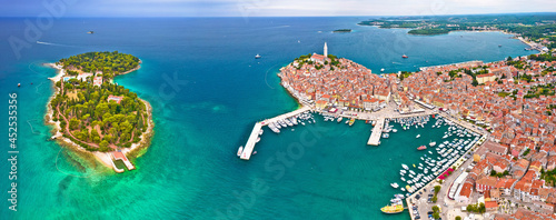 Town of Rovinj archipelago aerial panoramic view photo