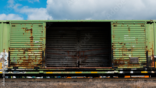 doors open on an empty railcar  photo