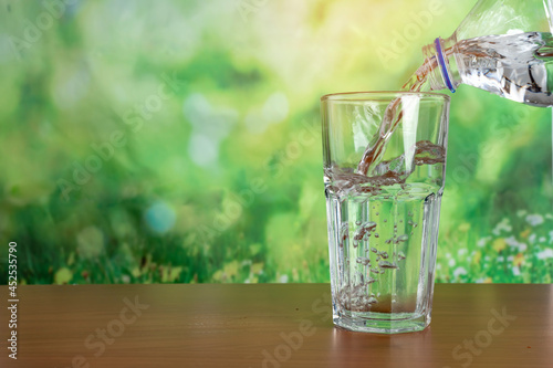 glass of water in garden