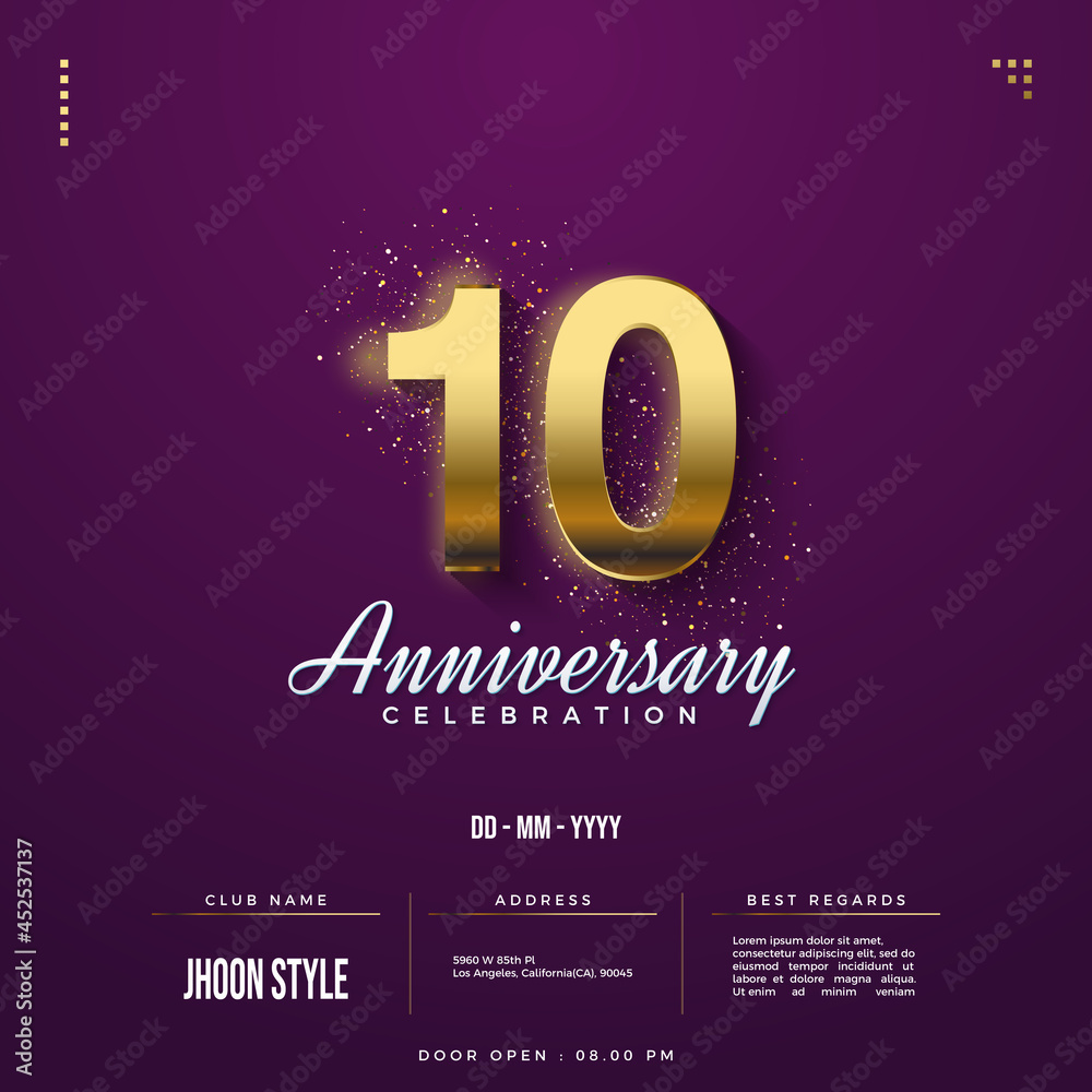 10 years anniversary celebration with golden number