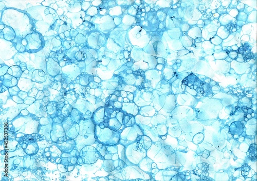 Abstract textured decorative delicate blue background with water and bubbles