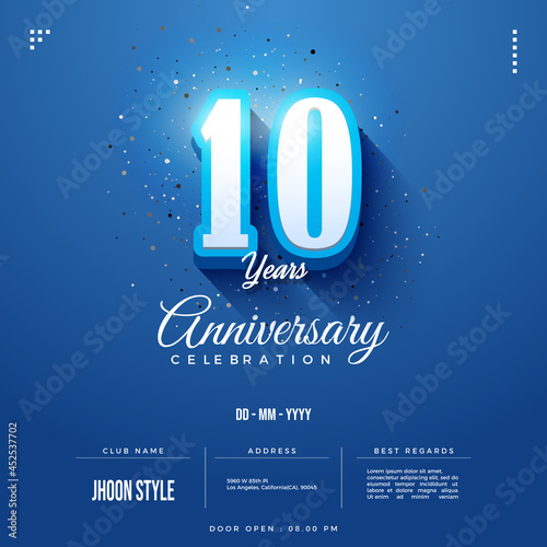 10 years anniversary celebration on blue