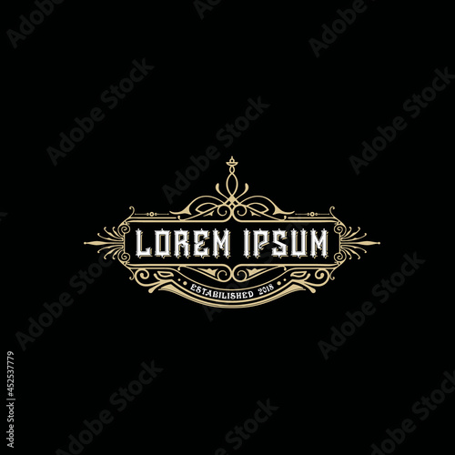 flourishes calligraphic logo with elegant ornament lines. Business sign, identity for trade mark, Restaurant, Royalty, Boutique, Caffe, Hotel, Heraldic, Jewelry, Fashion, etc.