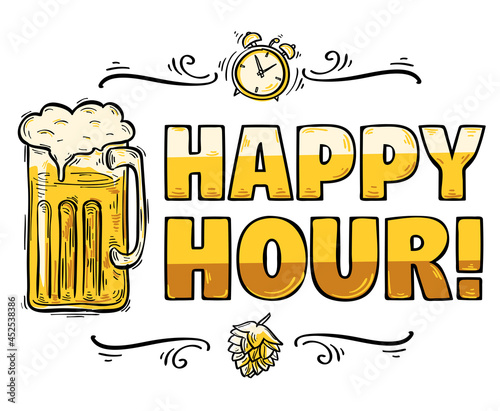 Happy hour - glass of beer advertising sign