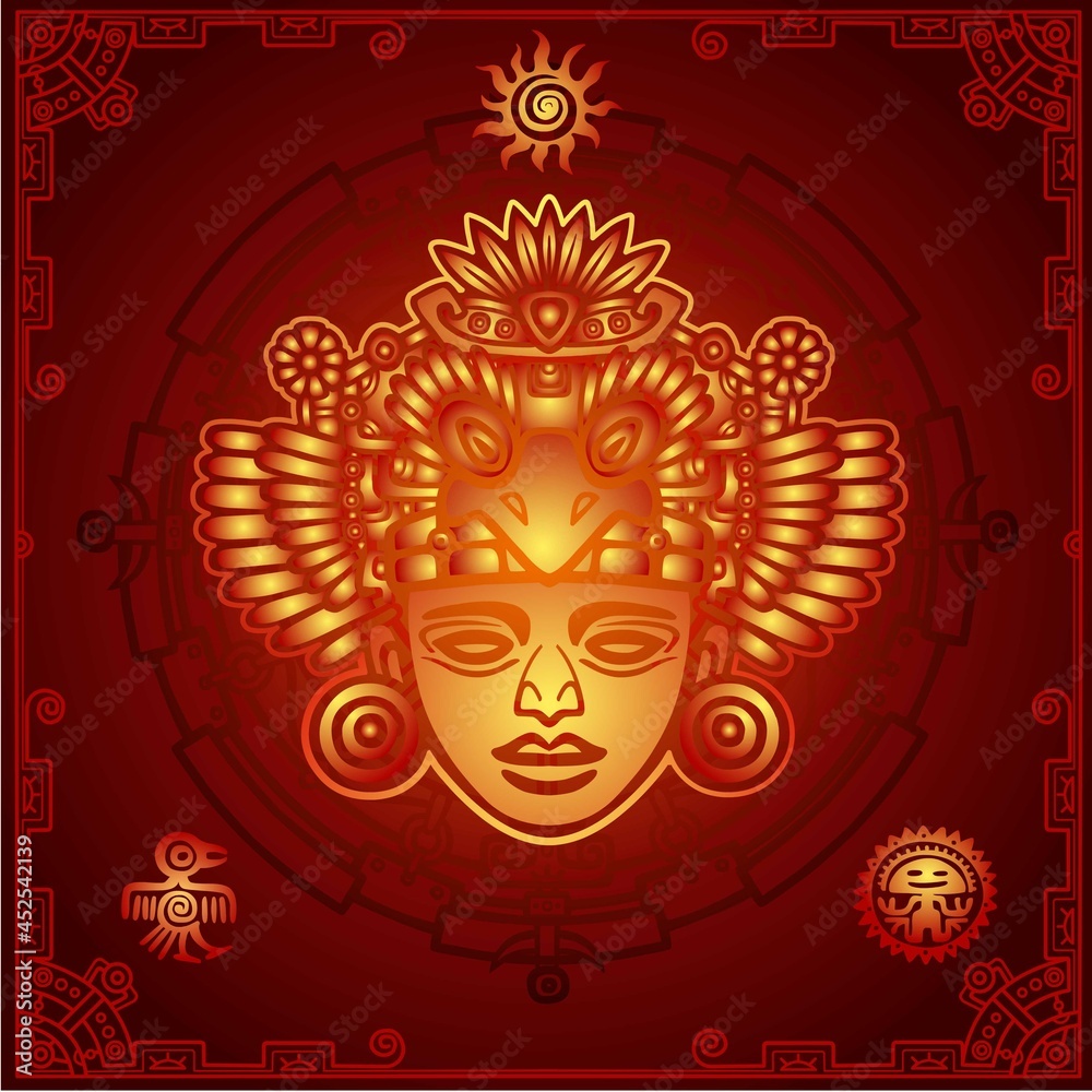 Animation drawing: decorative image of an ancient Indian deity. Magic circle. Vector illustration.