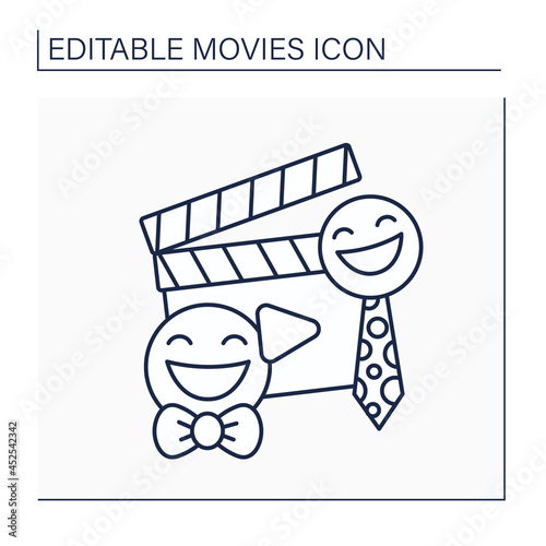 Comedy movie line icon. Plot builds on humor and funny actions. Films produced to improve audience mood.Movie concept. Isolated vector illustration. Editable stroke