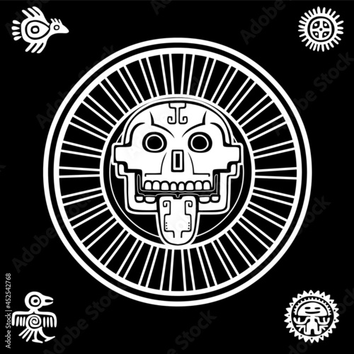 Wallpaper Mural Stylized skull. Pagan god of death. Motives of art Native American Indian. Ethnic design, boho chic, tribal symbol. Vector illustration: the white drawing isolated on a black background. Torontodigital.ca