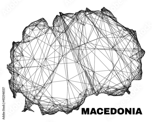 Wire frame irregular mesh Macedonia map. Abstract lines are combined into Macedonia map. Wire frame 2D net in vector format. photo