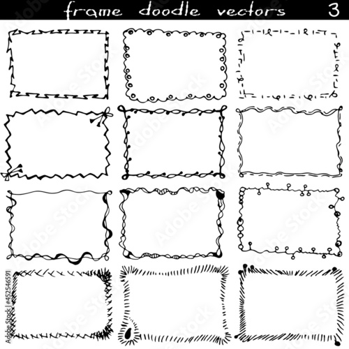 A set of decorative silhouette doodle frames.A collection of black and white rectangular frames. Ornaments, strokes, curls and lines. Making gifts, packaging. Creating a mask in digital design.