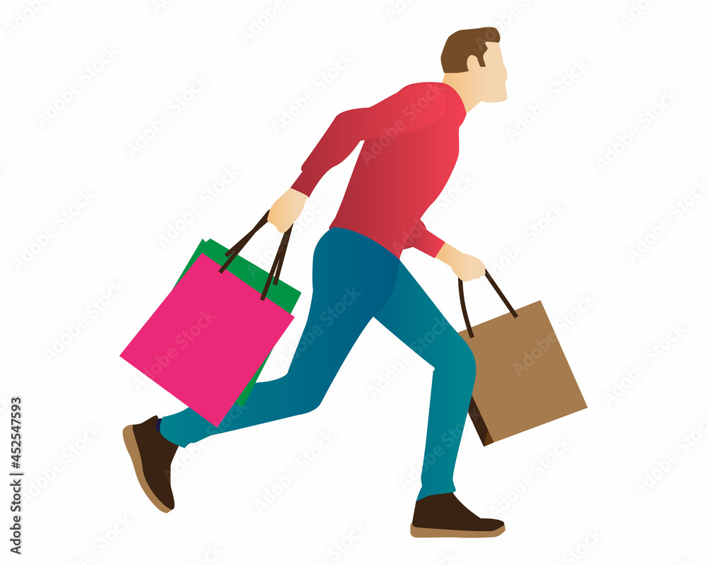 Man running with shopping bags in his hands Man running with shopping bags in his hands