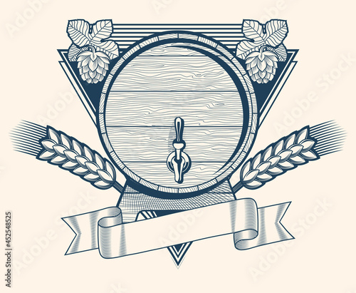 Wooden barrel of beer decorative monochrome emblem
