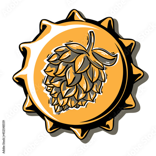 Hop head on bottle cup - beer brewery emblem