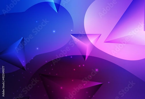 Dark Pink, Blue vector Glitter abstract illustration with connection of triangle structure.