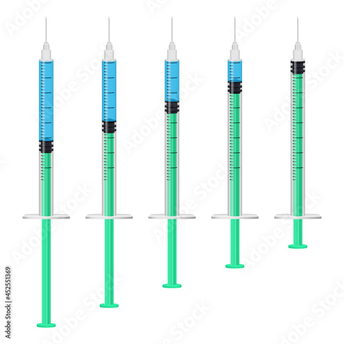 Realistic syringe filled with liquid and empty. Vector illustration.