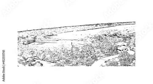 Building view with landmark of  Key Largo is the 
census place in Florida. Hand drawn sketch illustration in vector.