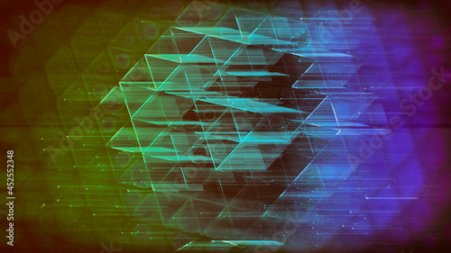abstract mesh structure on a blue-green-purple background, blurred image, 3d rendering