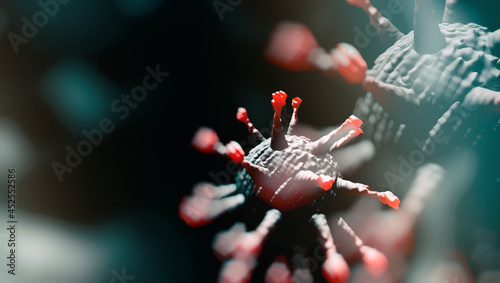 virus computer model macro, 3D render, blurred image