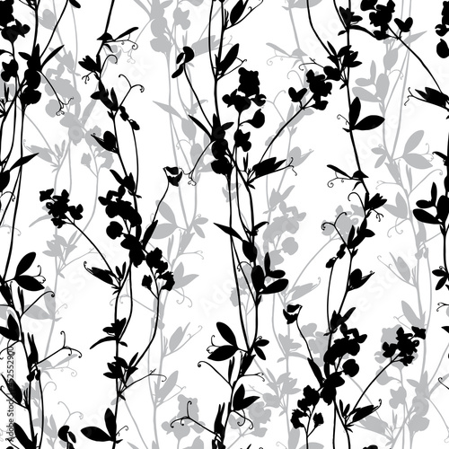 Monochrome floral seamless pattern isolated on white background.