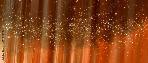 abstract background with wave structure in warm orange shades and glittering lights in bright color nuances - banner with lights and stardust for your own background design - light reflections