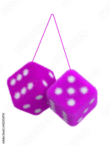 Pair of fuzzy dices for cars on white background 3d rendering photo