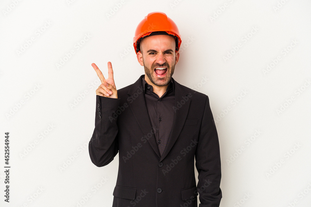 joyful and carefree showing a peace symbol with fingers. joyful and carefree showing a peace symbol with fingers.