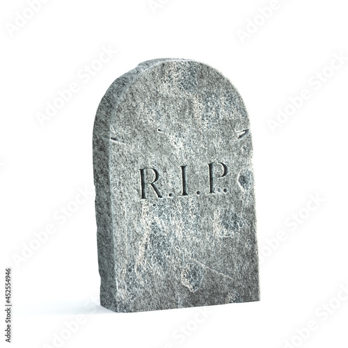 Foto Gravestone on white background, tombstone with RIP inscription on it, 3d renderi