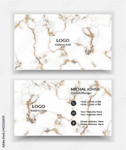 Professional business card with white and gold stroke lines texture