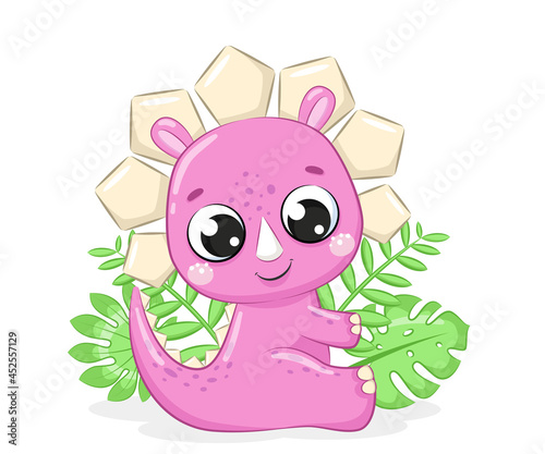 Fototapeta Naklejka Na Ścianę i Meble -  Cute baby dinosaur illustration. Vector illustration for baby shower, greeting card, party invitation, fashion clothes t-shirt print.