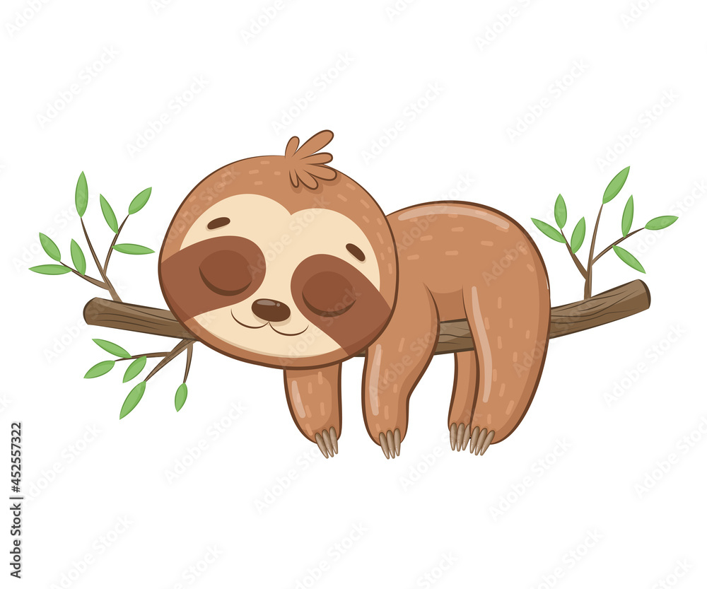 Fototapeta premium Cute sloth sleeps sweetly.Cartoon vector illustration.