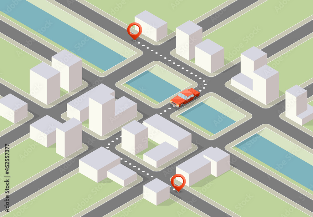 Isometric city map navigation, point markers background, app isometry drawing schema, 3D simple city plan GPS navigation, final destination arrow paper city map. Route delivery check point graphic Isometric city map navigation, point markers background, app isometry drawing schema, 3D simple city plan GPS navigation, final destination arrow paper city map. Route delivery check point graphic