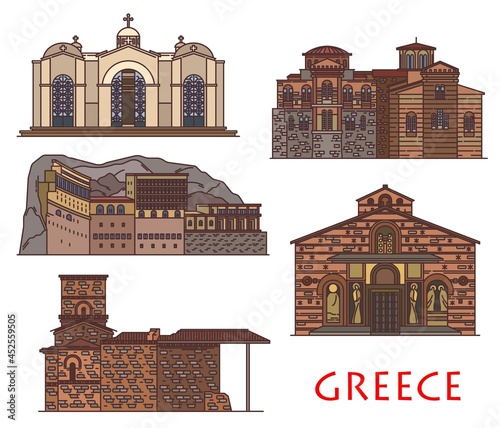 Εκτύπωση καμβά Greece architecture and Athens buildings, vector Greek travel landmarks
