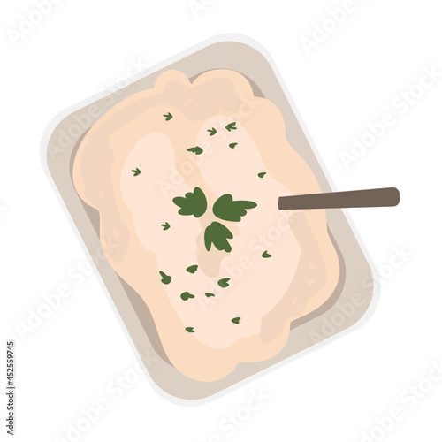Mashed potatoes in a plate, garnished with herbs. A traditional thanksgiving dish. vector illustration isolated on white background. Vector illustration photo