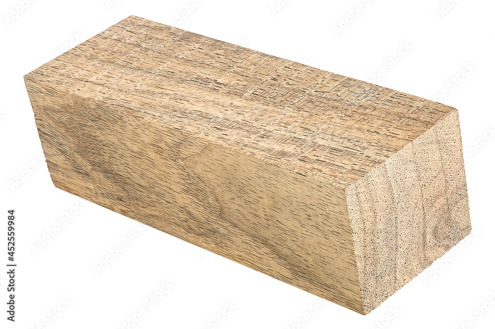 Wooden beam isolated on a white background. Walnut board. Walnut wood. Wooden beam isolated on a white background. Walnut board. Walnut wood.