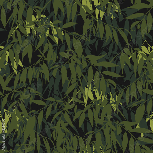 Military camo vector background with twigs and leaves.