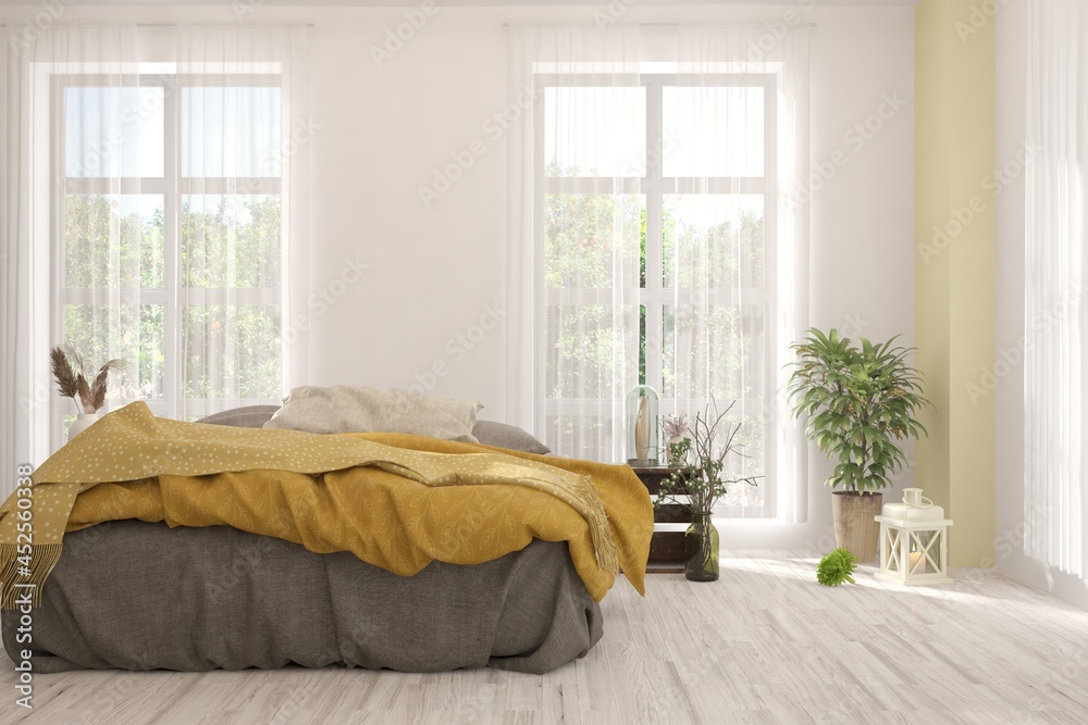 Fototapeta premium White bedroom interior. Scandinavian design. 3D illustration