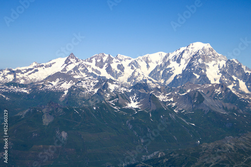View of the Mont Blanc massif. Mountainous landscape in summer.