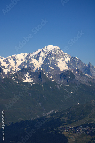 View of the Mont Blanc massif. Mountainous landscape in summer.