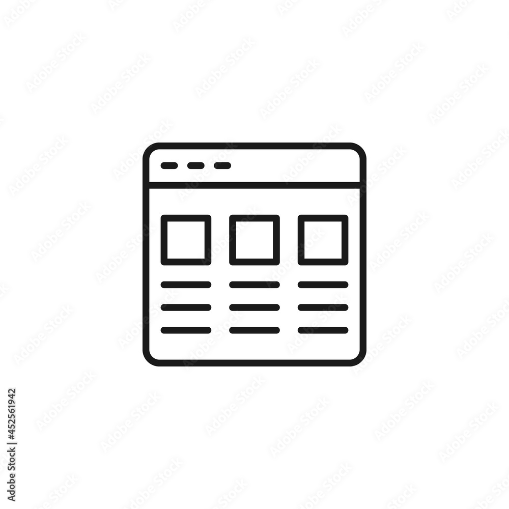 Line icon of pictures and text on internet page