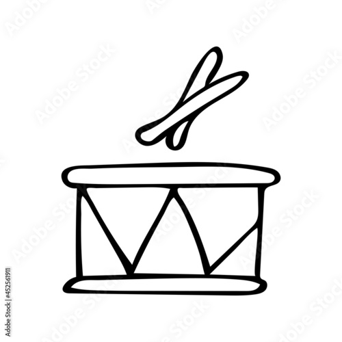 Drum vector illustration. Hand drawn icon and symbol for print on baby clothes, logo, icon, poster, sticker, card design. Cartoon design elements. 