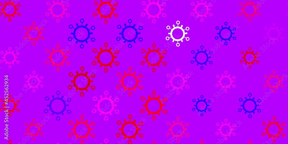 Dark pink, yellow vector backdrop with virus symbols.
