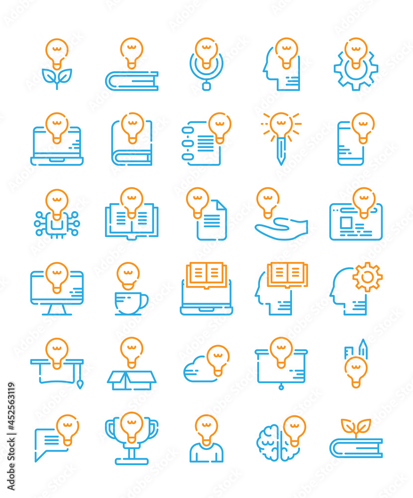 set of color line knowledge education learning icons set of color line knowledge education learning icons