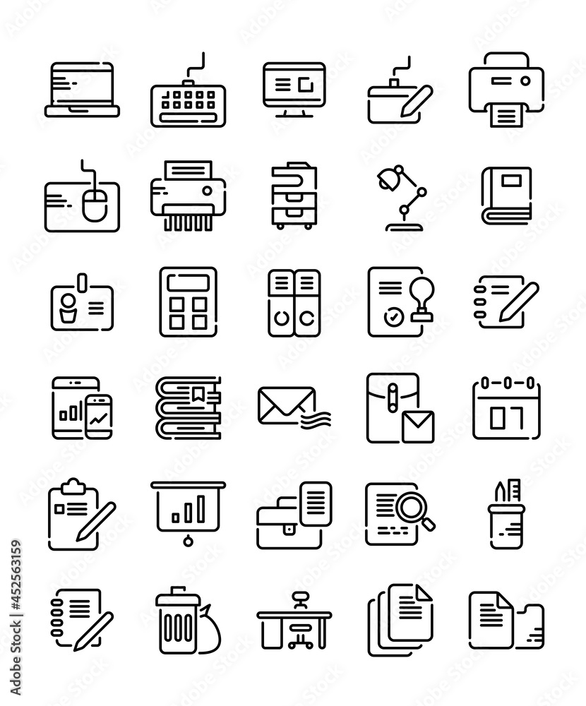 set of office supplies tools working  icons