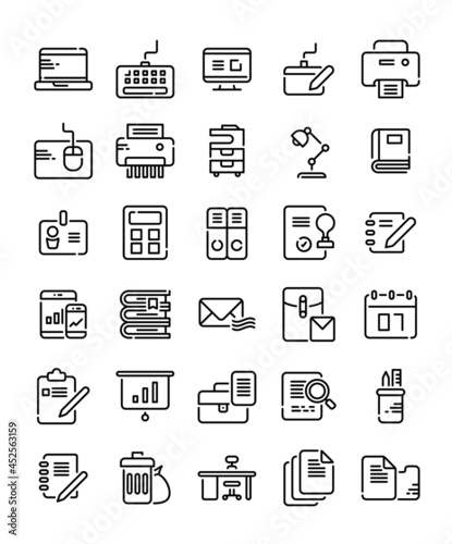 set of office supplies tools working icons