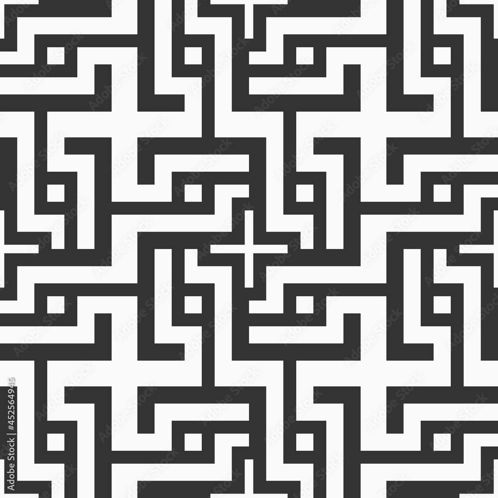 Abstract vector seamless pattern. Geometric background with symmetric lines lattice. Repeating geometric shapes, cross shapes. Black and white background. Abstract vector seamless pattern. Geometric background with symmetric lines lattice. Repeating geometric shapes, cross shapes. Black and white background.