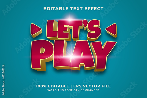 Editable text effect - Lets Play 3d style template. Premium Vector
